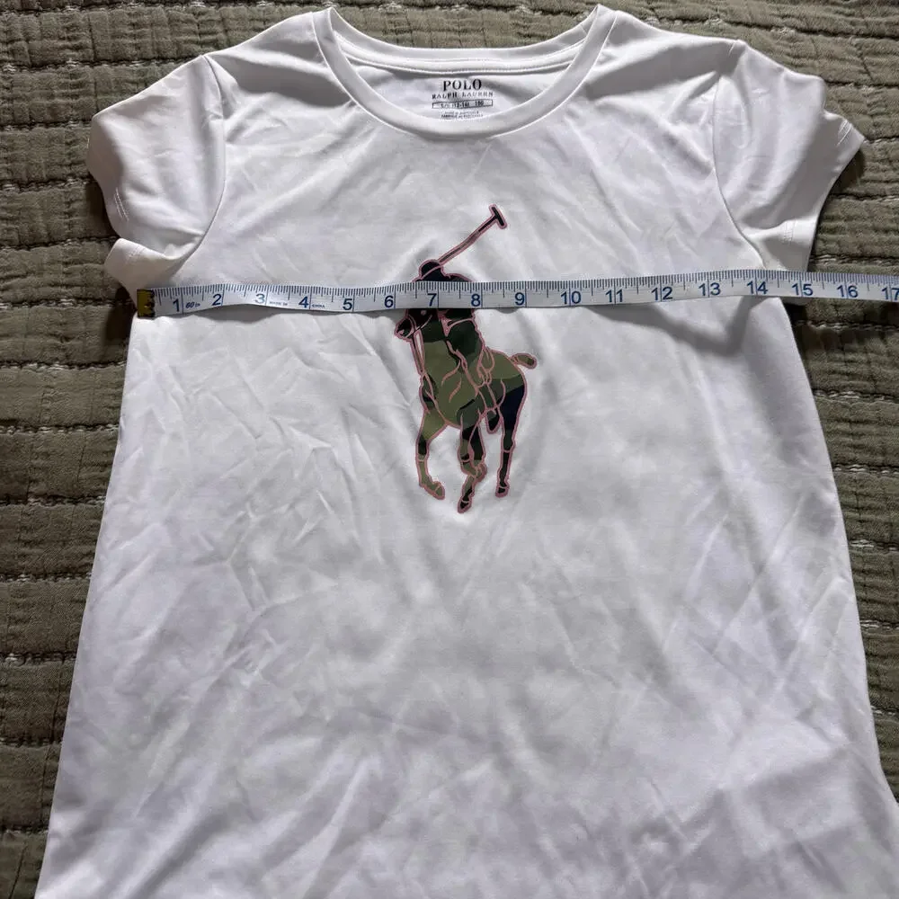 POLO RALPH LAUREN Girls SZ L 12/14‎ White Big Pony Logo Short Sleeve Tee Preppy